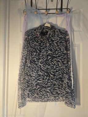 DKNY Navy and White Abstract-Print Long Sleeve Top